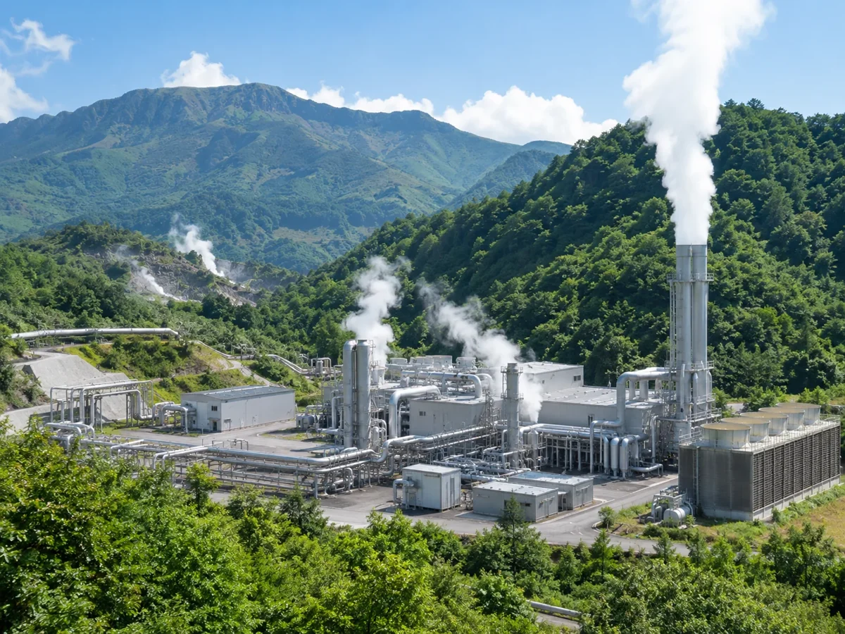 Geothermal power generation in a mountainous landscape